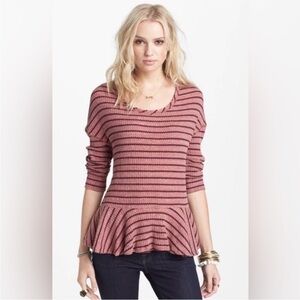 Free People | Women’s Mauve Pink/Purple Striped Thermal Auntie Em Waffleknit Top